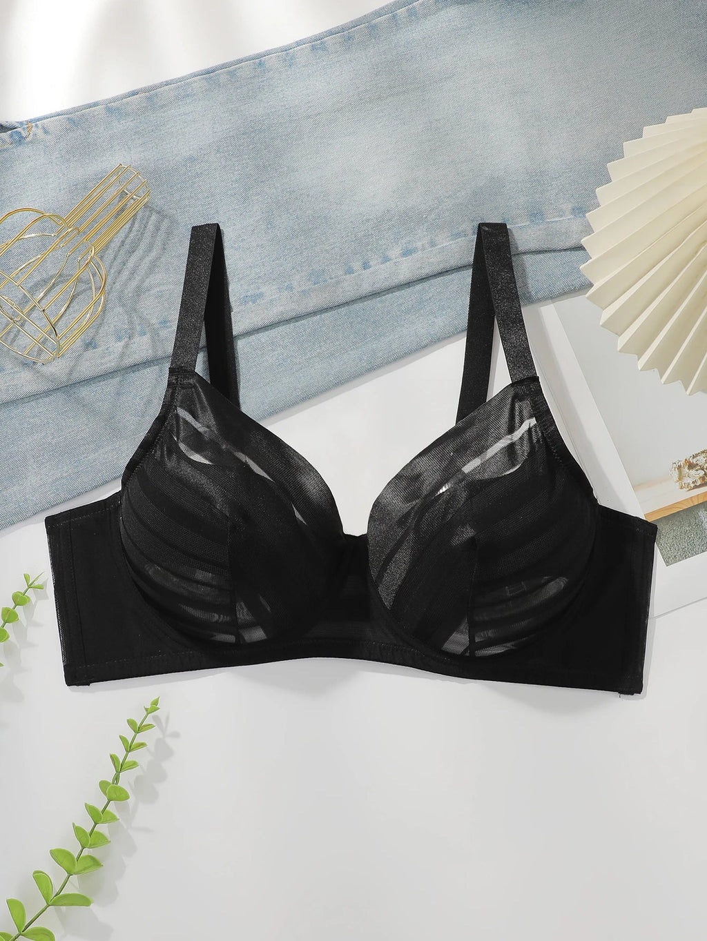 Women's sexy plus size lingerie mesh see through sexy French thin style solid color gathering push up sexy bra MR3442