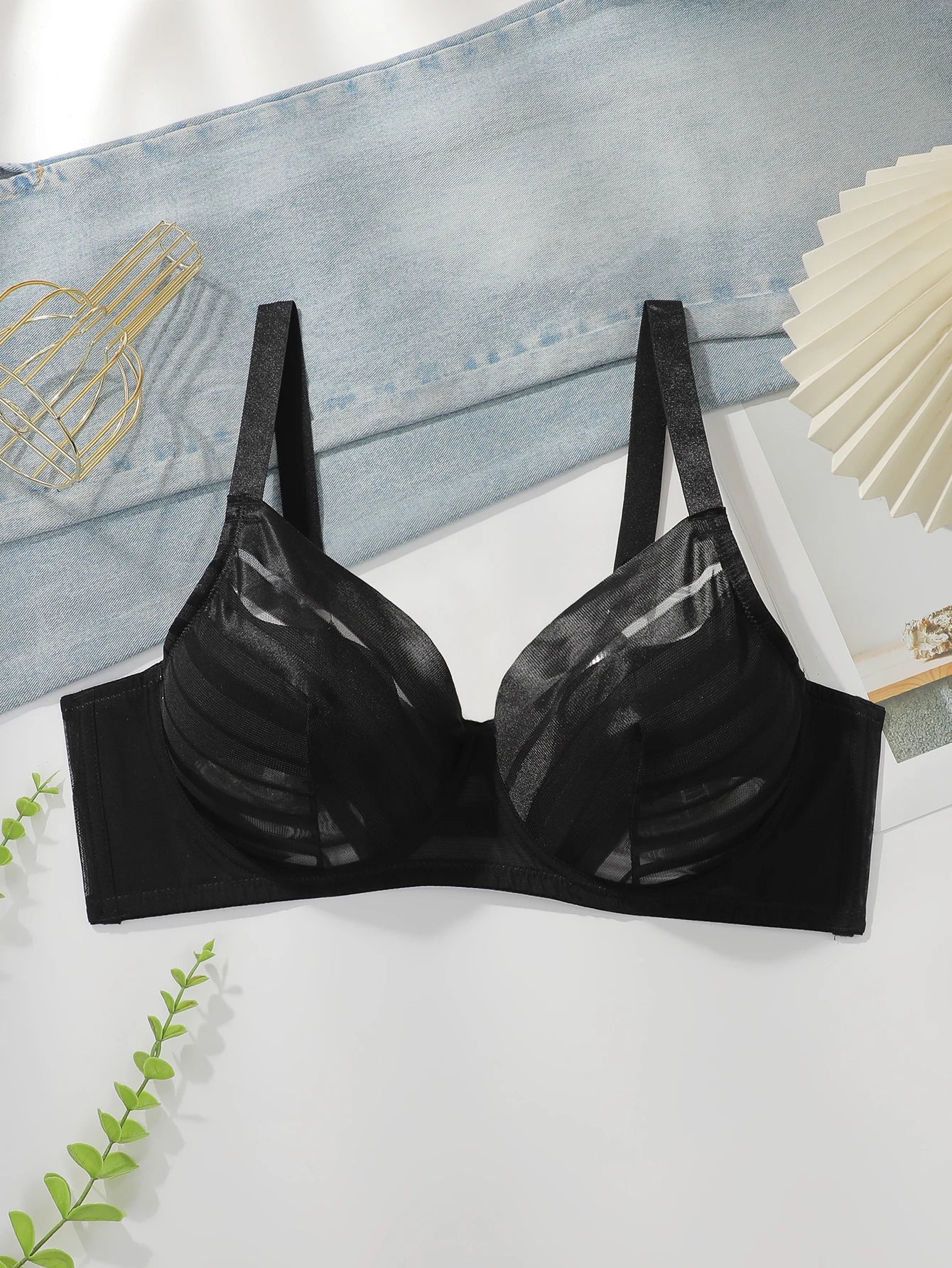 Women's sexy plus size lingerie mesh see through sexy French thin style solid color gathering push up sexy bra MR3442