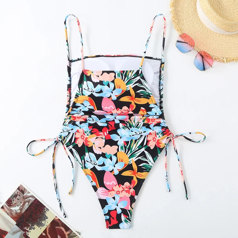 2026 Floral String One Piece Swimsuit Backless Sexy Swimwear Women Bathing Suit Female Swimming Summer Beachwear Bodysuit