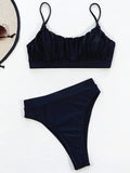 2025 Wrinkled Ruched High Waist Bikini Women Swimsuit Female Swimwear Two Pieces Bikini Set High Cut Bathing Suit Swim Beachwear
