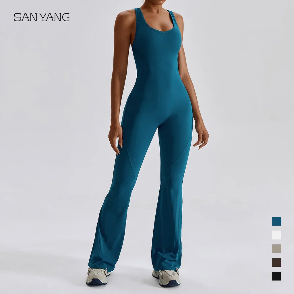 Women Fitness Bodysuit Backless One Piece Yoga Set Jumpsuit Sports Gym Workout Clothes Tights Active Wear Slim Playsuit Female