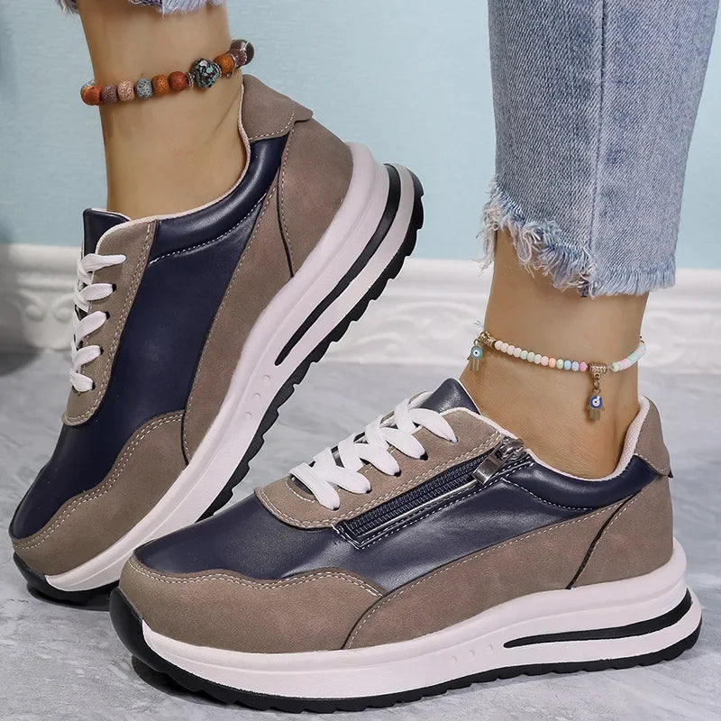 Fashion Lace Up Thick Bottom Sneakers for Women 2025 Zipper Decor Platform Sneakers Shoes Woman Non Slip Plus Size Sports Shoes