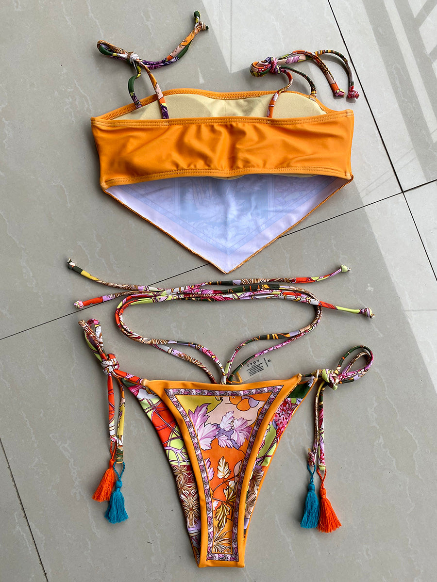 Sexy Printed Crop Top Brazilian Bikini Women Bandeau Swimwear Female Swimsuit Two-pieces Bikini Set Bathing Suit Swim Beachwear