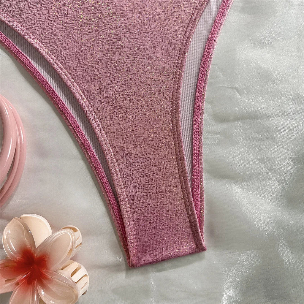 U Shaped Glitter Sparkling Shiny Bikini Female Swimsuit Two-Pieces Bikini Set Women Swimwear Brazilian Bathing Suit Bather V7564