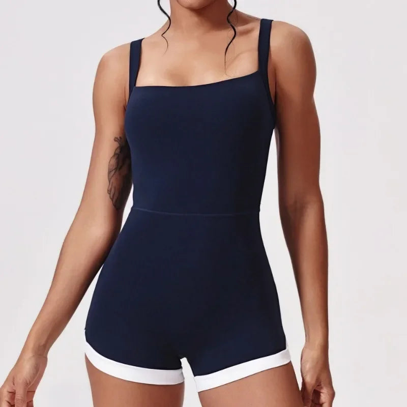 Women's Seamless Yoga Jumpsuit - Quick-Dry Color Block Naked Feel Bodysuit & Cut-Out Backless Straps for Running Fitness Workout