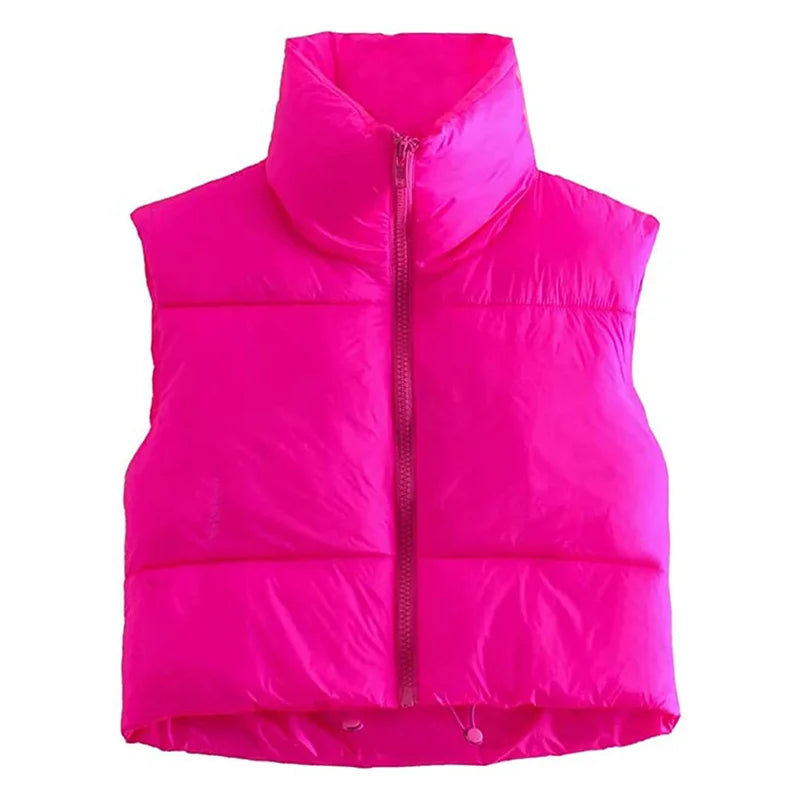 Women Winter Warm Crop Waistcoat Sleeveless Stand Collar Double Sided Lightweight Puffer Vest 2022 Streetwear