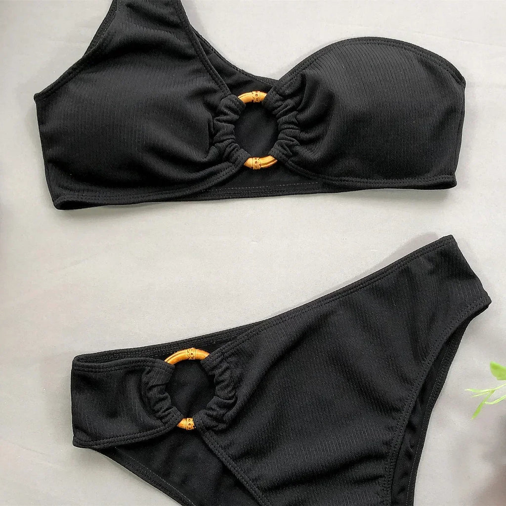 2026 Sexy Bikini Black Swimwear Swimsuit Women One-shoulder Bikinis Set Bathing Suit Beach Bikini Female Push Up Banadores Mujer