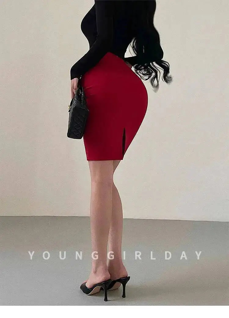 Korean Pure Desire Sexy OL High Waist Ruched Hip Slit Mid-Length Bodycon Skirt Fashion Sexy Women Mini Skirts 2026 New BL9X