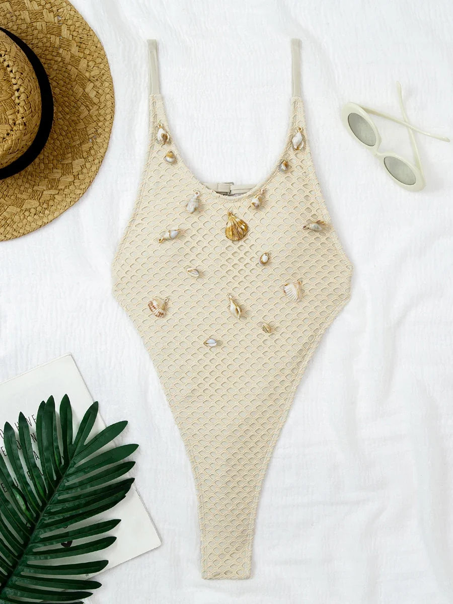 Extreme Mini Micro Thong String Shell One Piece Swimsuit Women Swimwear Female Backless Monokini High Leg Cut Bathing Suit Swim