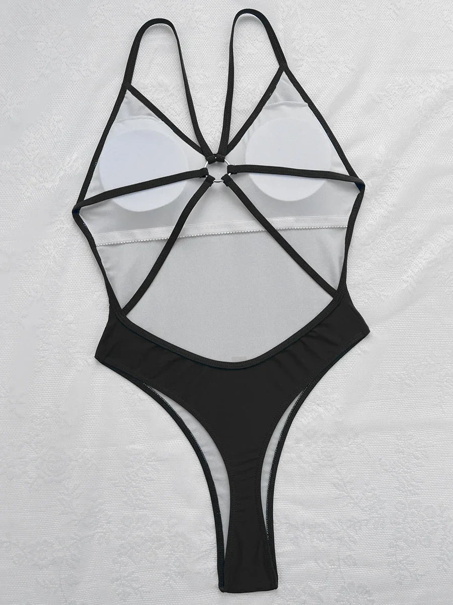 Wrinkled Criss Cross Backless Female Swimsuits One Piece Swimsuit Women Thong Swimwear High Cut Monokini Bathing Suit Swim Lady