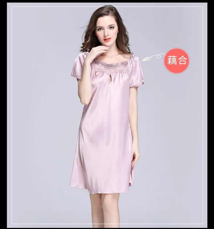 Women's Sleepwear Ice Silk Casual Silk Pajamas Women's Summer Sexy Short Sleeve Lace Pajamas Loungewear