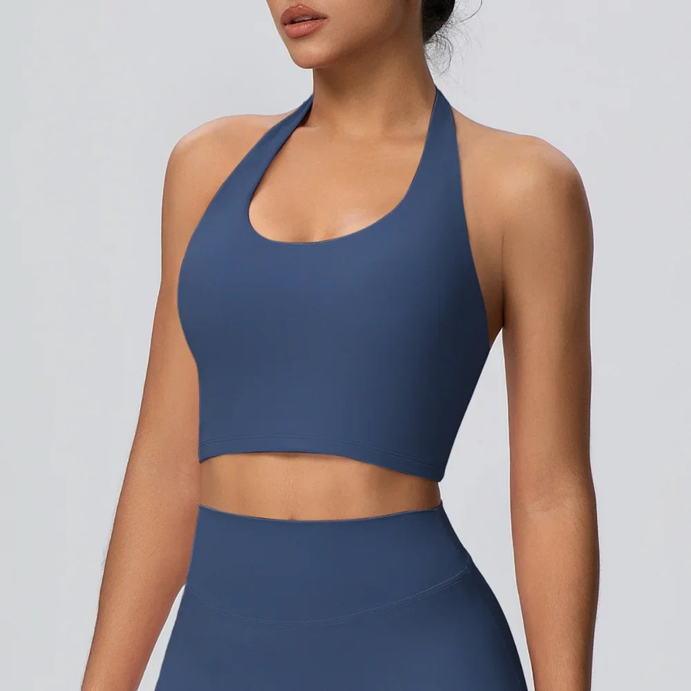 Sexy Gym Women's Sports Bra Breathable Hanging Neck Backless Sports Bra Women's Comfortable Exercise Pilates Training Yoga Top