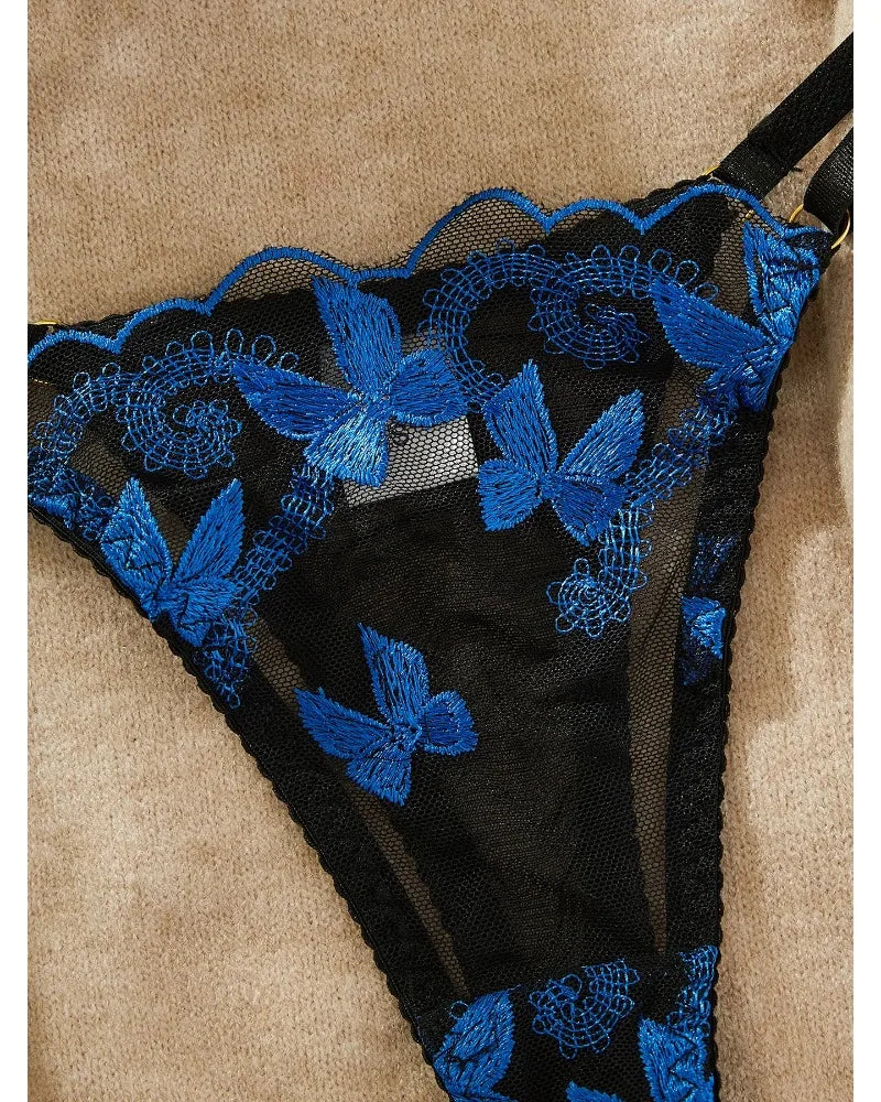 Toucheart Sexy Bra Underwear Set For Women Embroidery Butterfly Printing Patchwork Mesh Hollow Out Perspective Underwear Suit