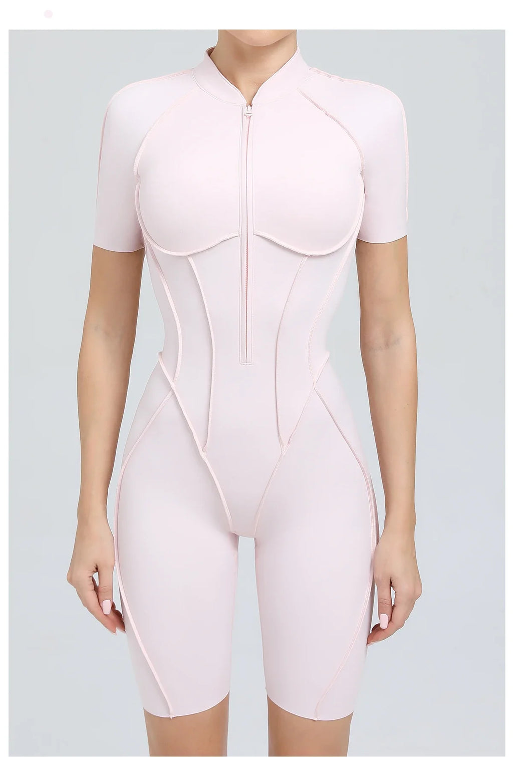 Summer Zipper Workout Jumpsuit Sports Overalls Women Running Fitness Short Sleeve Yoga Bodysuit