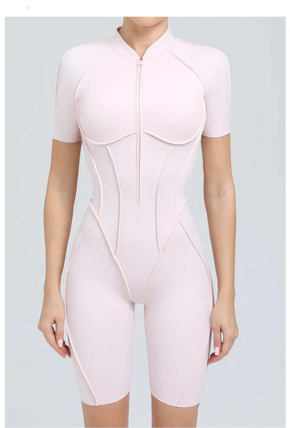 Summer Zipper Workout Jumpsuit Sports Overalls Women Running Fitness Short Sleeve Yoga Bodysuit