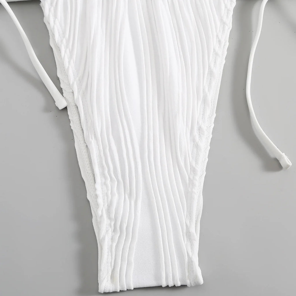 Deep V Neck Halter Wrinkled Female Swimwear One Piece Swimsuit Women Backless Monokini High Cut Bather Bathing Suit Swim Lady