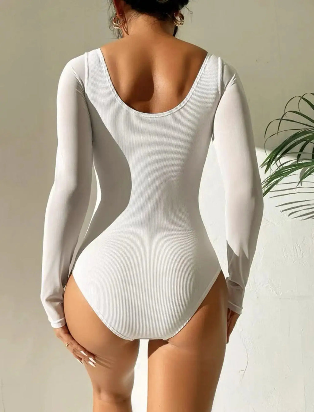 2026 White Swimsuit One Piece Solid Long Sleeve Swimwear Women Bathing Suit Female Cut Out Swimming Summer Beachwear Bodysuit