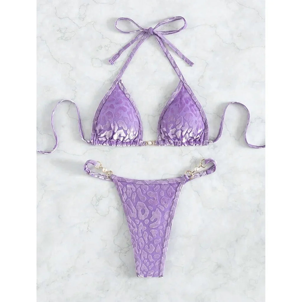 S- XL Leopard Halter Mini Micro Thong Bikini Women Swimwear Female Swimsuit Two-pieces Bikini Set Bather Bathing Suit Swim V5207