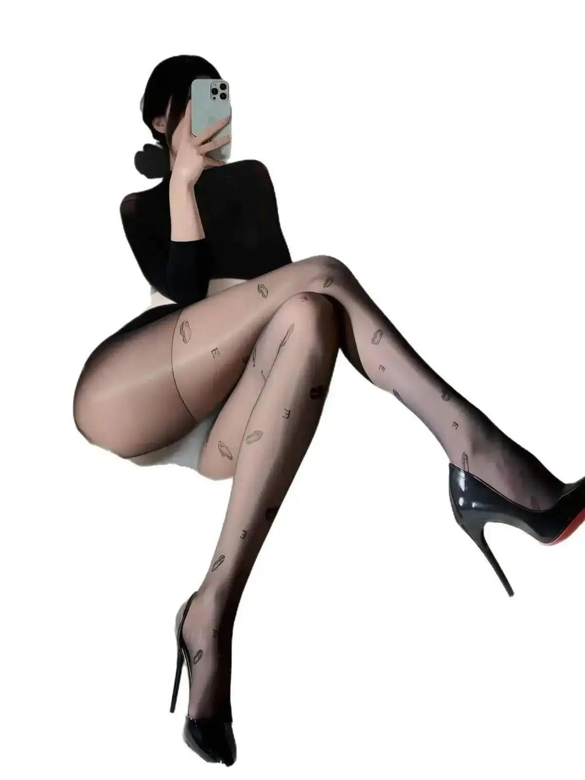 Sexy Stockings Jacquard Letter Socks Summer Black Silk Seductive Thin Anti Hook Silk Non Crotch Pantyhose Sweet Thin X81I