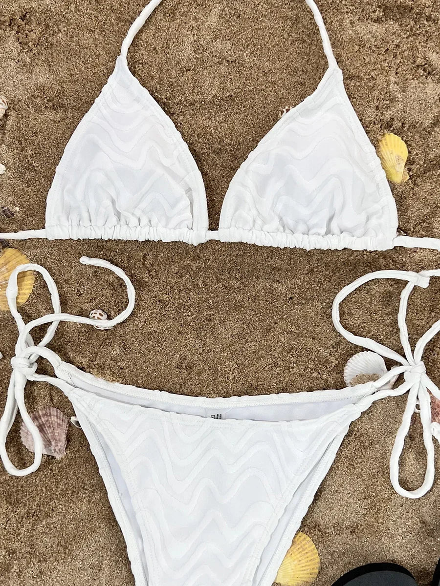 Sexy Wave Wrinkled Halter Brazilian Bikini Female Swimsuit Women Swimwear Two-pieces Bikini set Bather Bathing Suit Swim Lady