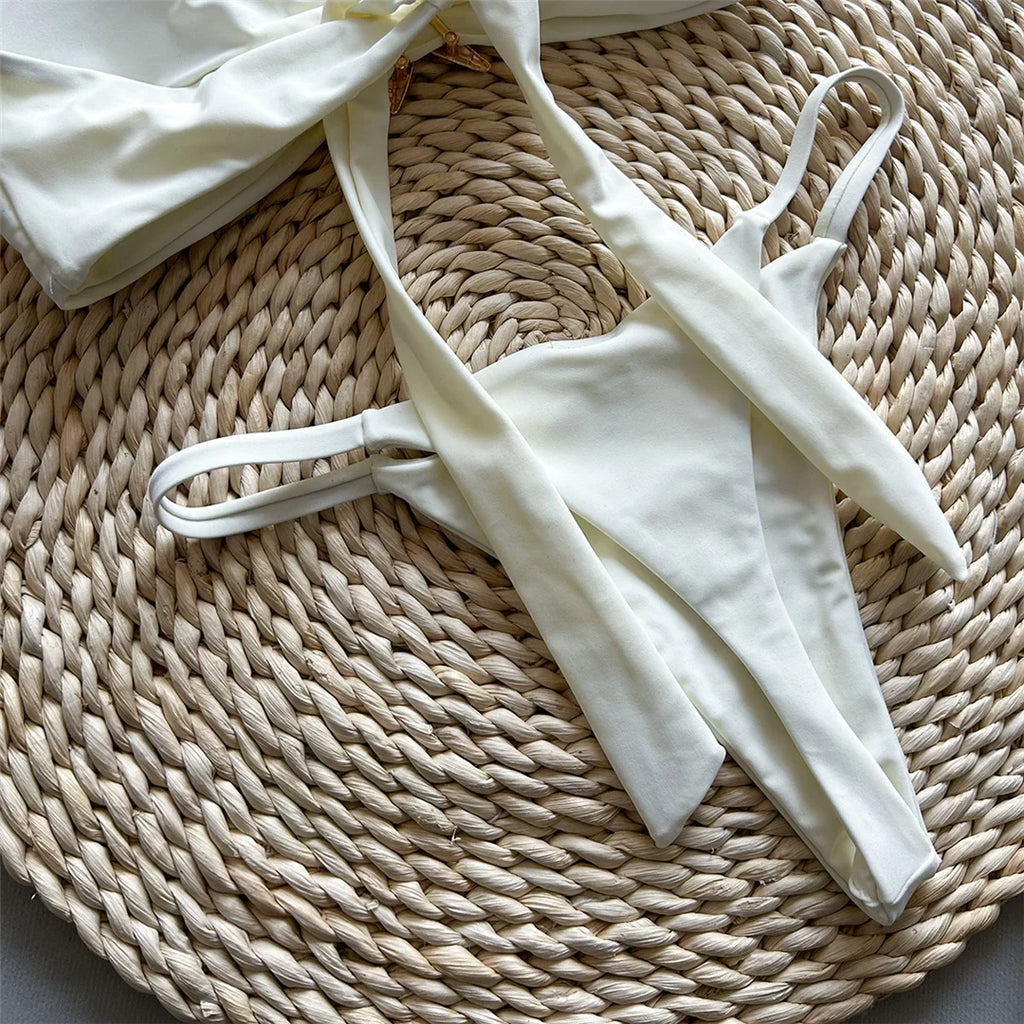 New Metal Star Bandeau High Cut Thong Bikini Women Swimwear Female Swimsuit Two-Pieces Bikini Set Bather Bathing Suit Swim V6422