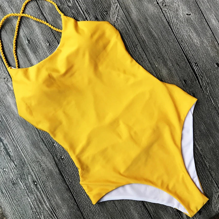 Criss Cross Backless Women Swimwear One Piece Swimsuit Female Monokini High Cut Leg Bather Bathing Suit Swim Beach Wear Lady