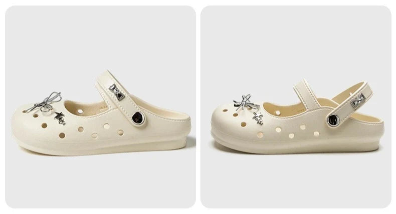 Cute DIY Bow Knot Indoor Street Slippers For Women Fashion Clogs Female Summer Shoes Soft EVA Anti-slip Ladies Home Beach Slides