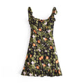 French Style Vintage Lemon Leaf Printed Green Dress Sexy Slip Midi Sleeveless Tank Dress Chiffon Women Holiday Elegant Dress