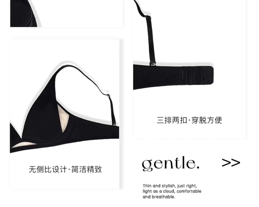 French Triangle Bra Rabbit Ear Cup, Deep V Wireless Bralette for Small Bust, No Gap Sexy Lingerie Set, Breathable Summer Thin