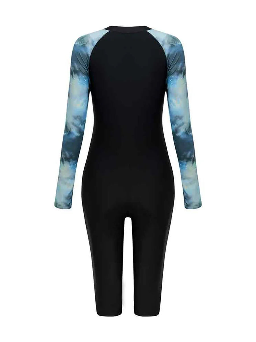 2026 Zipper Rushguard Long Sleeve Surfing Swimsuit Women One Piece Tie Dye Swimwear Female Bather Bathing Swimming Swim Suit XXL