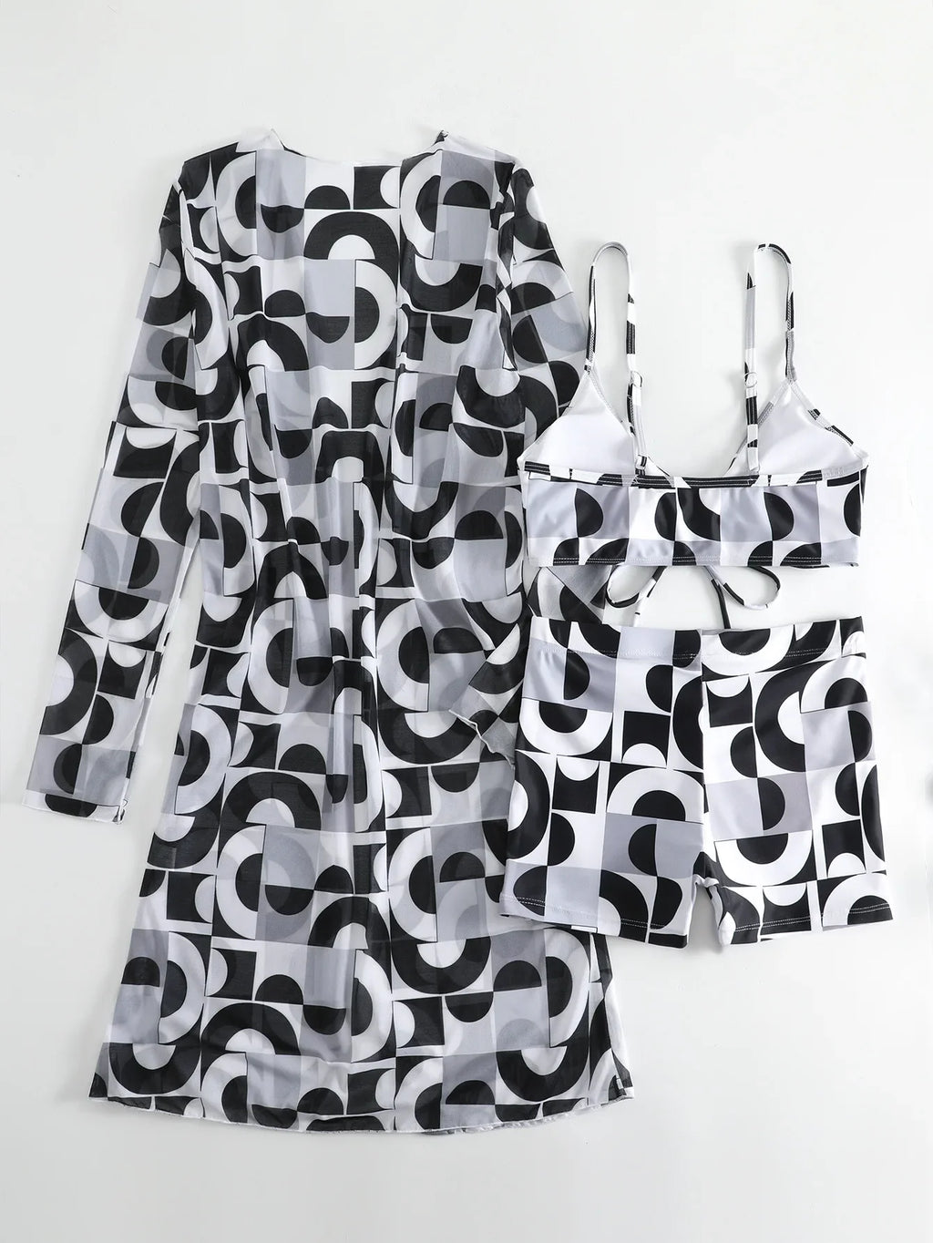 New Sexy 3 Pieces Suit for Women Neck Hanging Bikini Set+Cover-up Swimwear Sunproof Tankini High Waist Shorts Swimsuit Beachwear