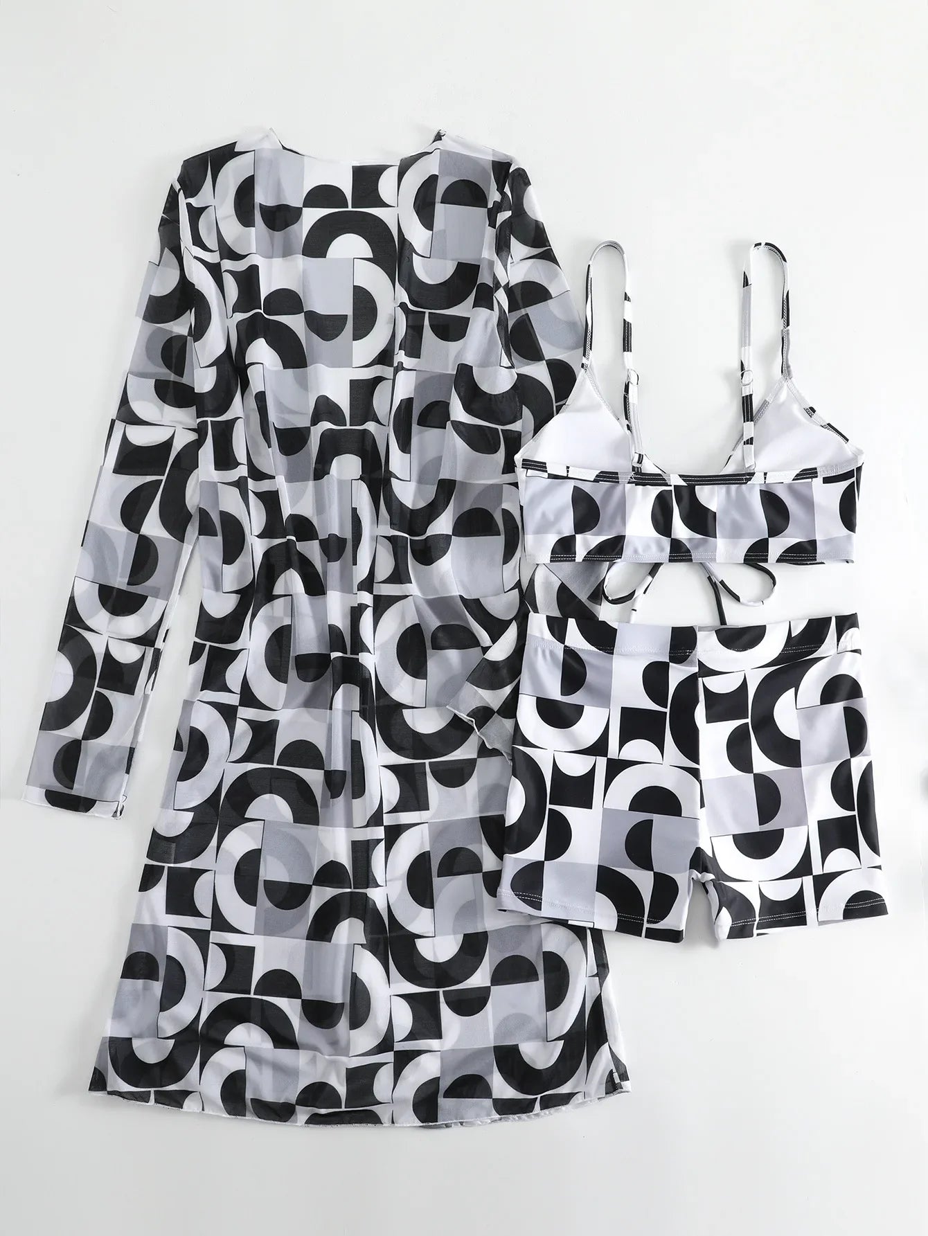 New Sexy 3 Pieces Suit for Women Neck Hanging Bikini Set+Cover-up Swimwear Sunproof Tankini High Waist Shorts Swimsuit Beachwear