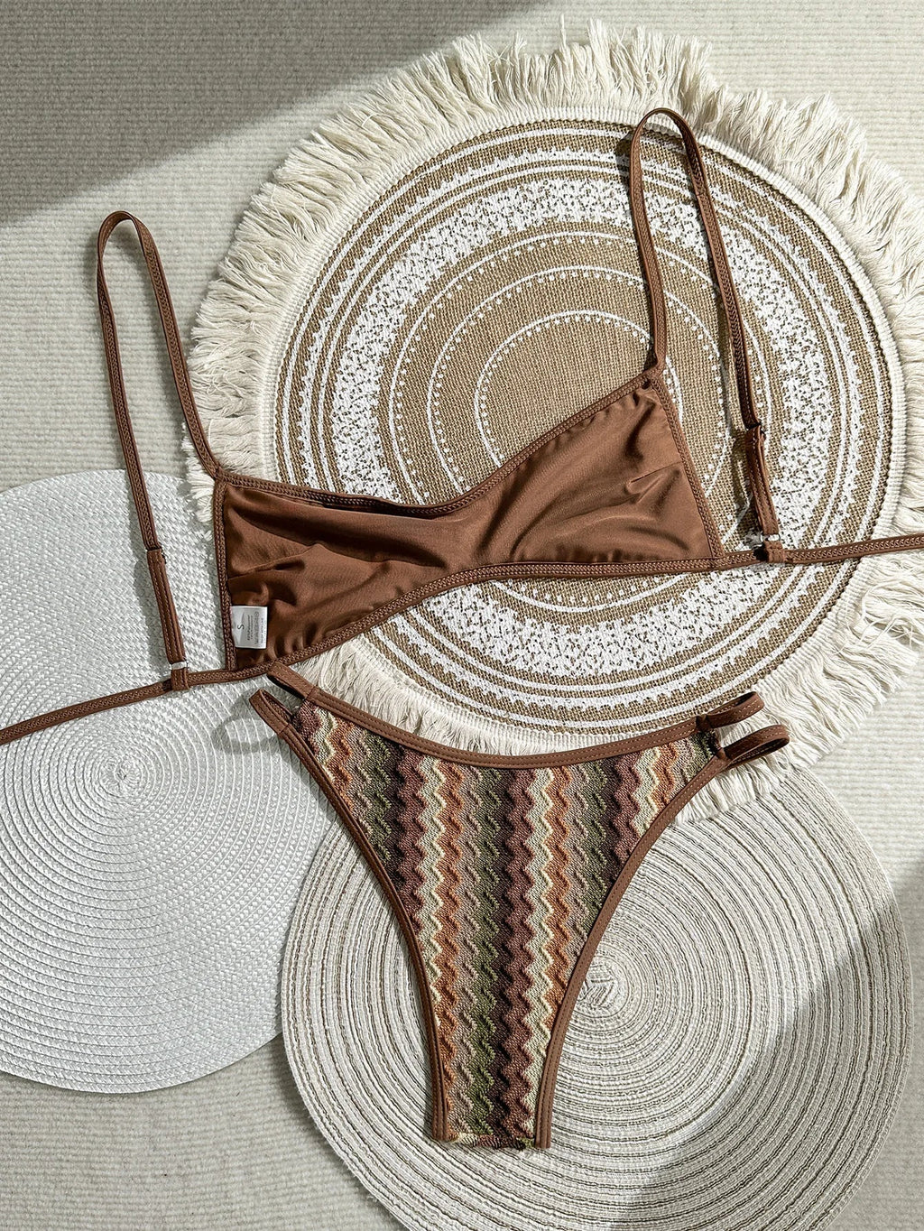 Crochet Striped High Leg Cut Brazilian Bikini Female Swimsuit Women Swimwear Two-pieces Bikini Set Bather Bathing Suit Swim Lady