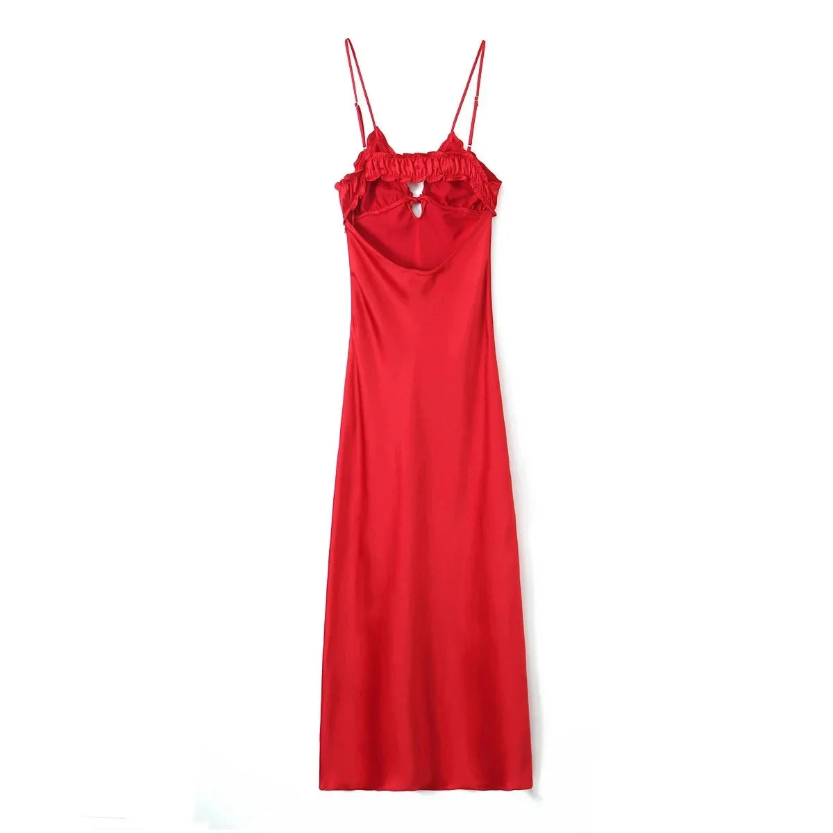 Foridol Ruffles Tie Up Satin Dress Women Elegant Maxi Long Summer Party Dress Spaghetti Strap Red Sexy Sundress Vestidos 2025
