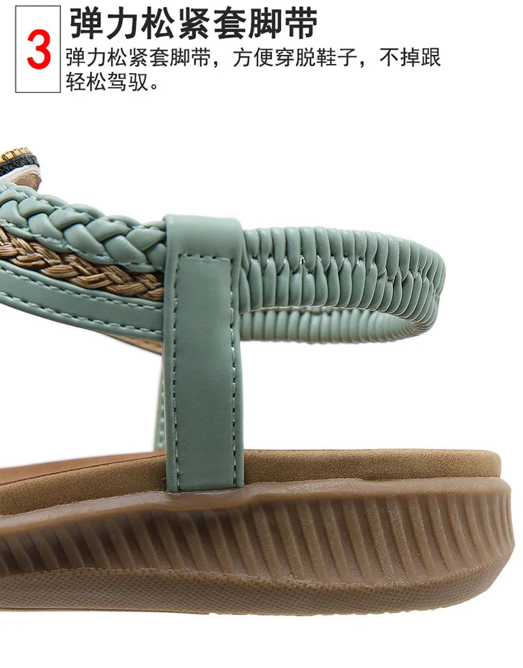 2026 New Shoes for Women Bohemia Crystal Sandals Women Shoes Rhinestone Lady Flip Flops Pearl Slip on Flat Beach Shoes