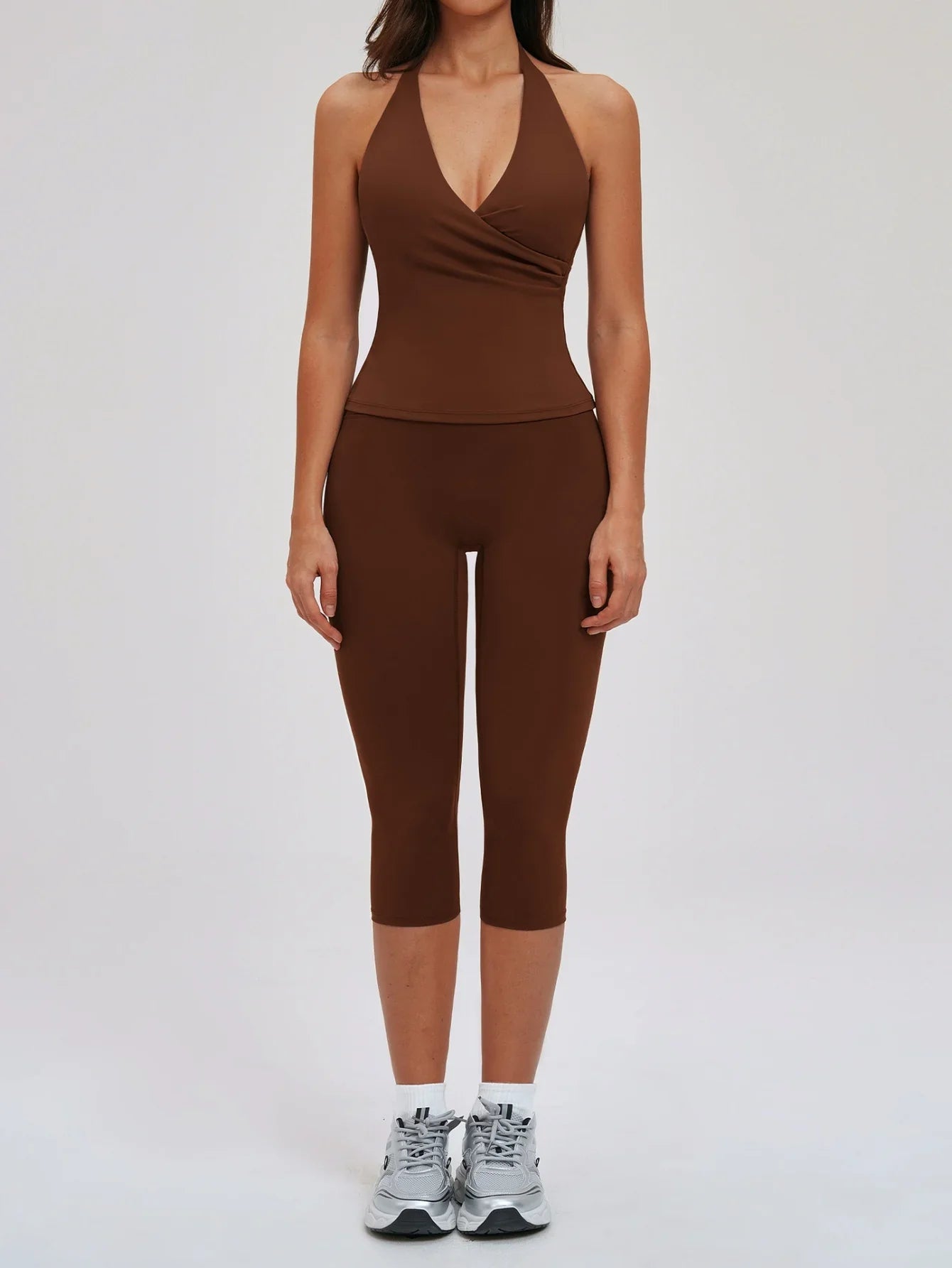 2PCS Workout Set Women Yoga Sets V Neck Cross Slim Sports Tank Top Athletic Wear Outdoor Tight High Waist Leggings Fitness Suits