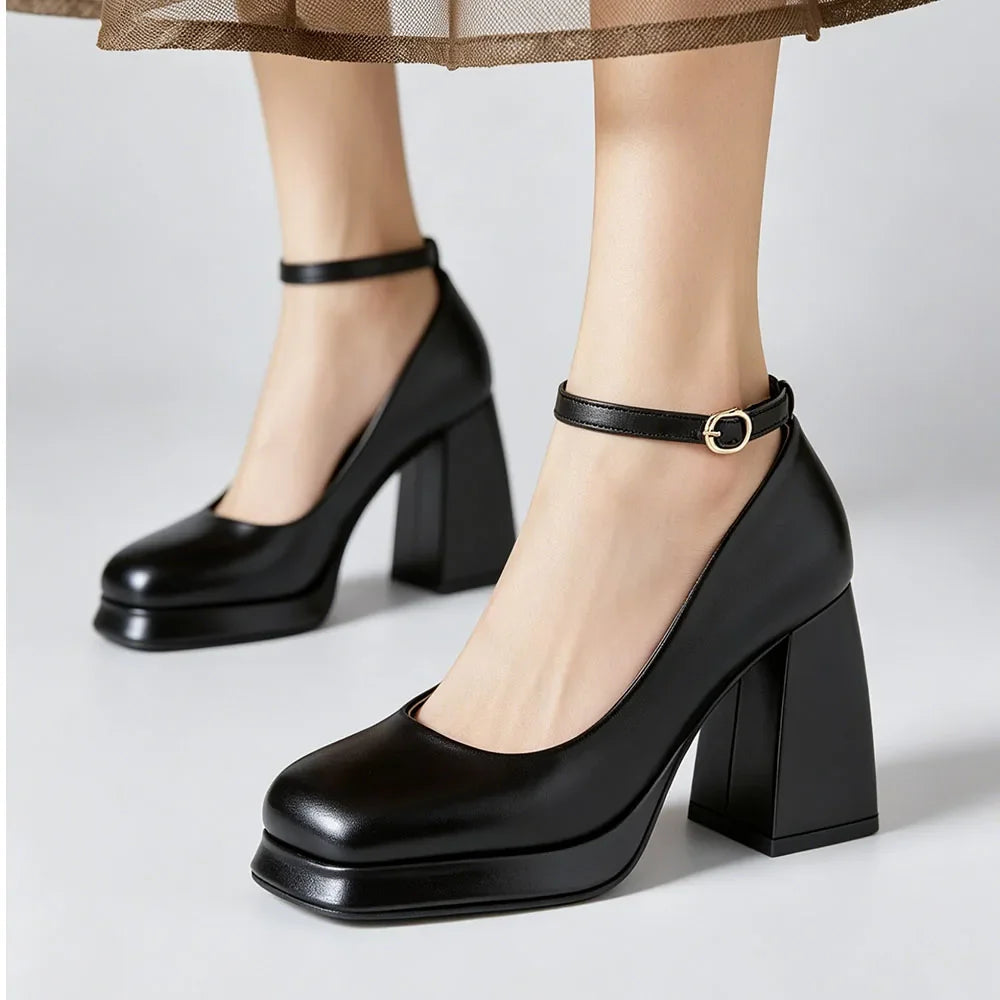 Big Size 32-46 Elegant Gold Metallic Platform High Heels Women Shoes Square Toe Ankle Strap Chunky Heel Party Wedding Pumps