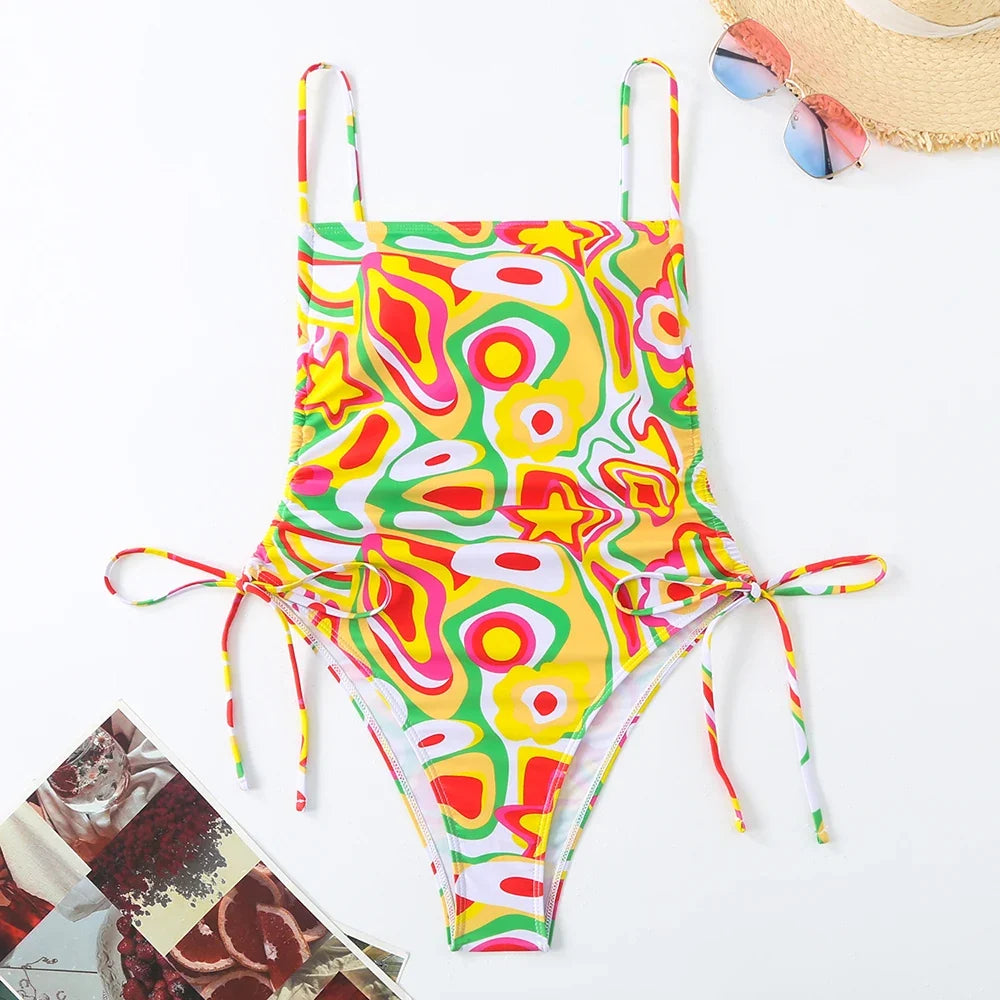 2026 Floral String One Piece Swimsuit Backless Sexy Swimwear Women Bathing Suit Female Swimming Summer Beachwear Bodysuit