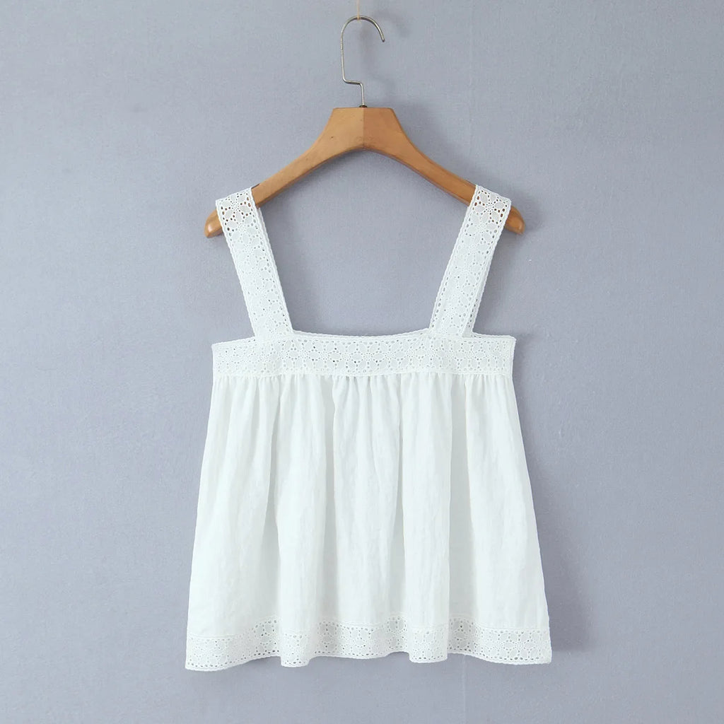 New Style Vacation Casual Lazy Style Pure White Simple Basic Lace Camisole Backless Deep V Suspenders Sleeveless Charming XNKI