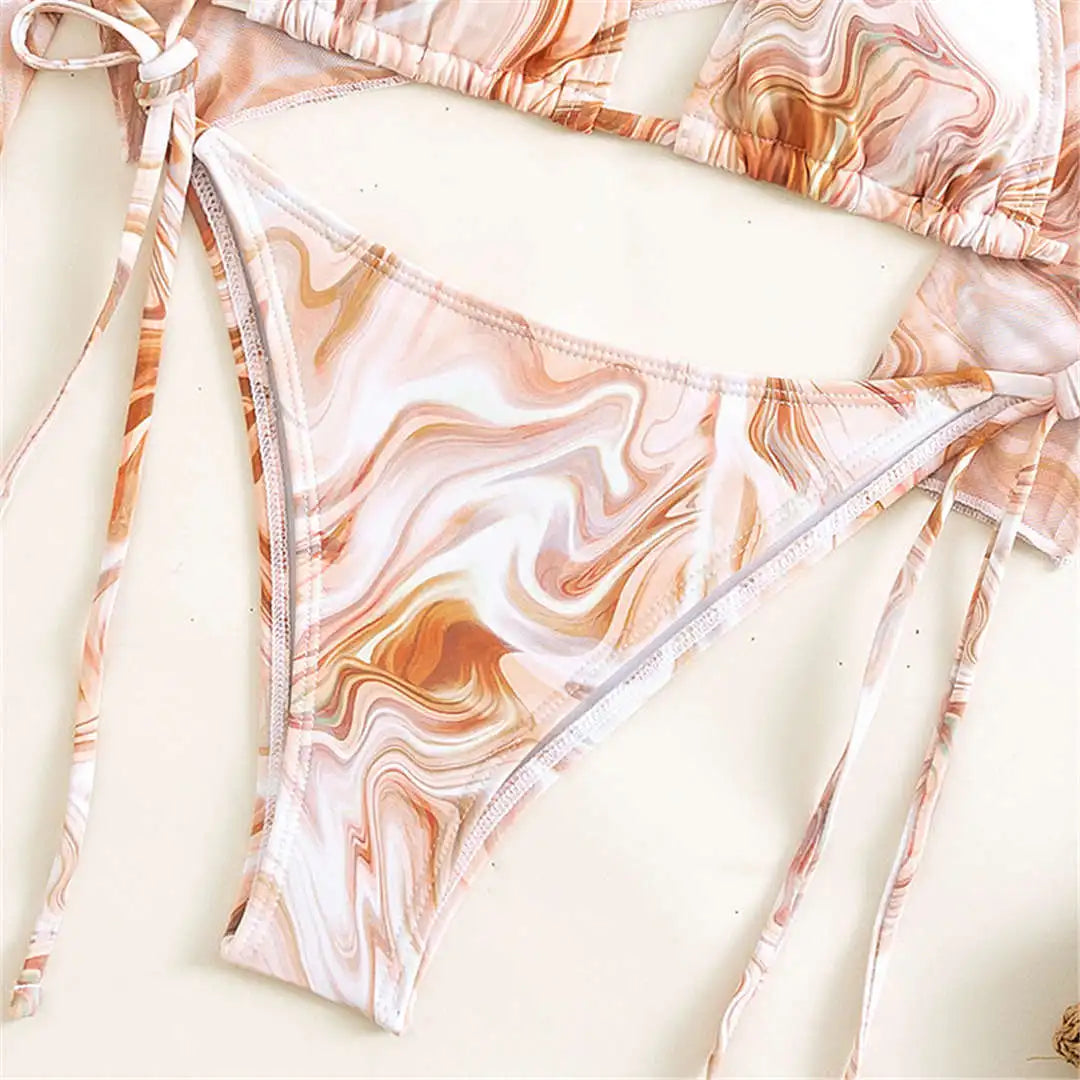 S- XXL Leopard Printed Long Sleeve Bikini Women Swimwear Female Swimsuit Three-Pieces Bikini Set Bather Bathing Suit Swim V3193Y