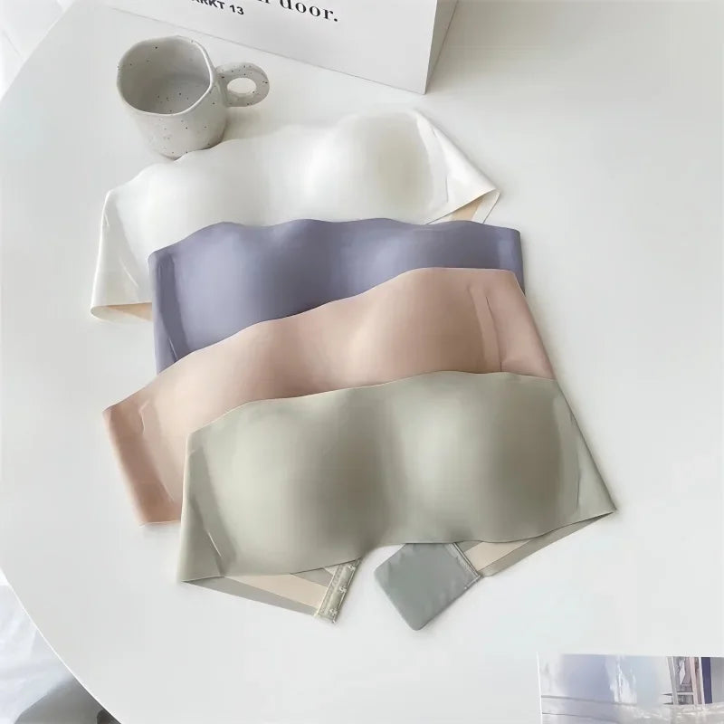 2Pcs/Set Strapless Bras For Women Push Up Bra Non-wire Bra Glossy Brassiere Seamless Underwear 1/2 Cup Padded Sexy Lingerie