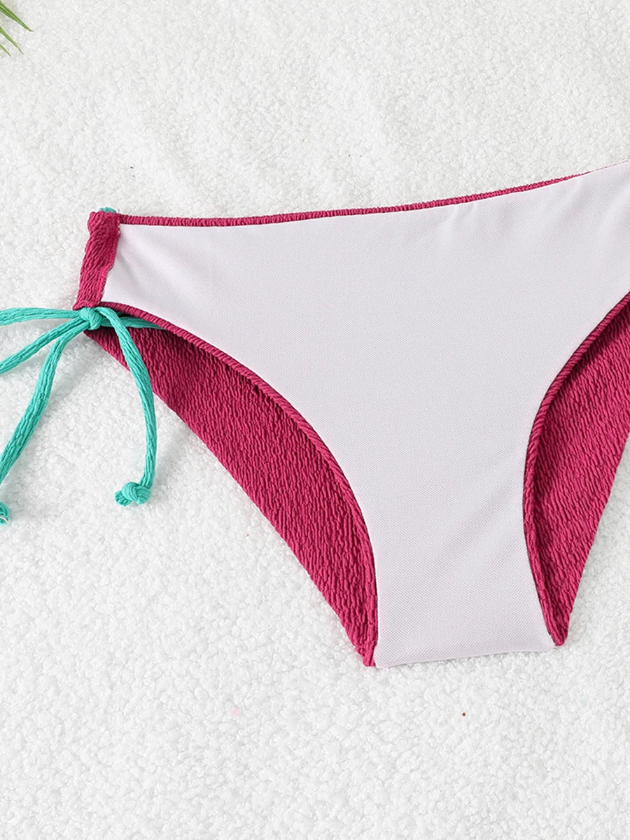 2026 Drawstring Triangle Bikini Women Sexy Color Block Swimwear Female Strappy Swimsuit Bathers Bathing Swimming Swim Suit