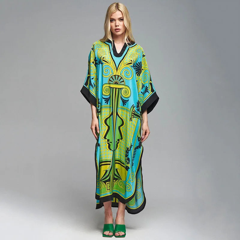 2026 Women Swimsuit Beach Cover Up dress Sleeve Kaftan Beach Tunic Long Pareos Bikinis Cover ups Summer Robe Plage Beachwear