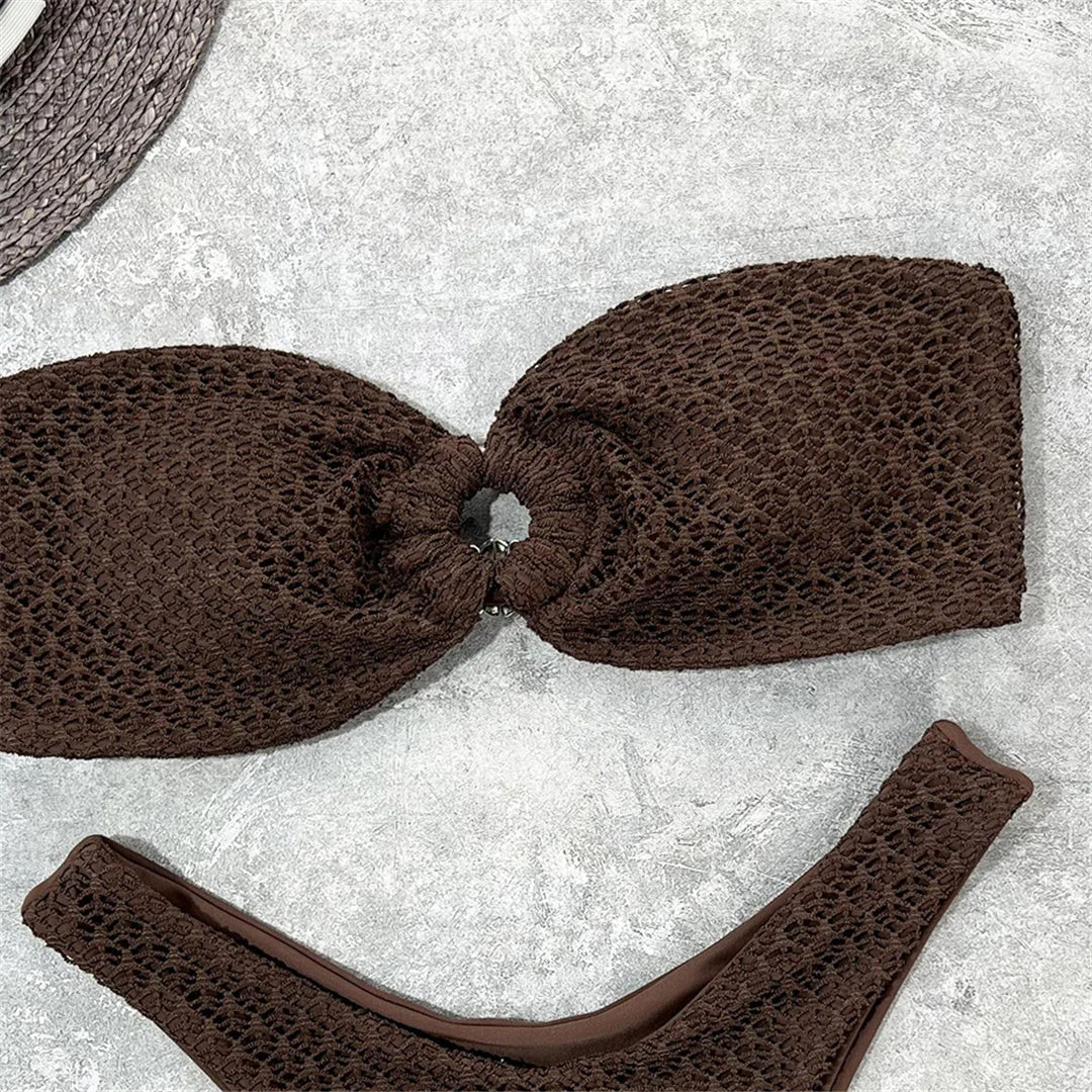 Wrinkled Bandeau High Cut Bikini Women Swimwear Female Swimsuit Two-Pieces Bikini Set Strapless Bather Bathing Suit Swim V3367
