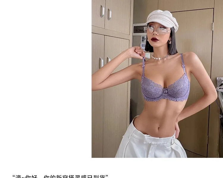 French Sexy Lace Bra for Small Boobs, Wirefree Bralette Ultra Thin, Light Support Traceless Bra Women White Lingerie Set MOYISU