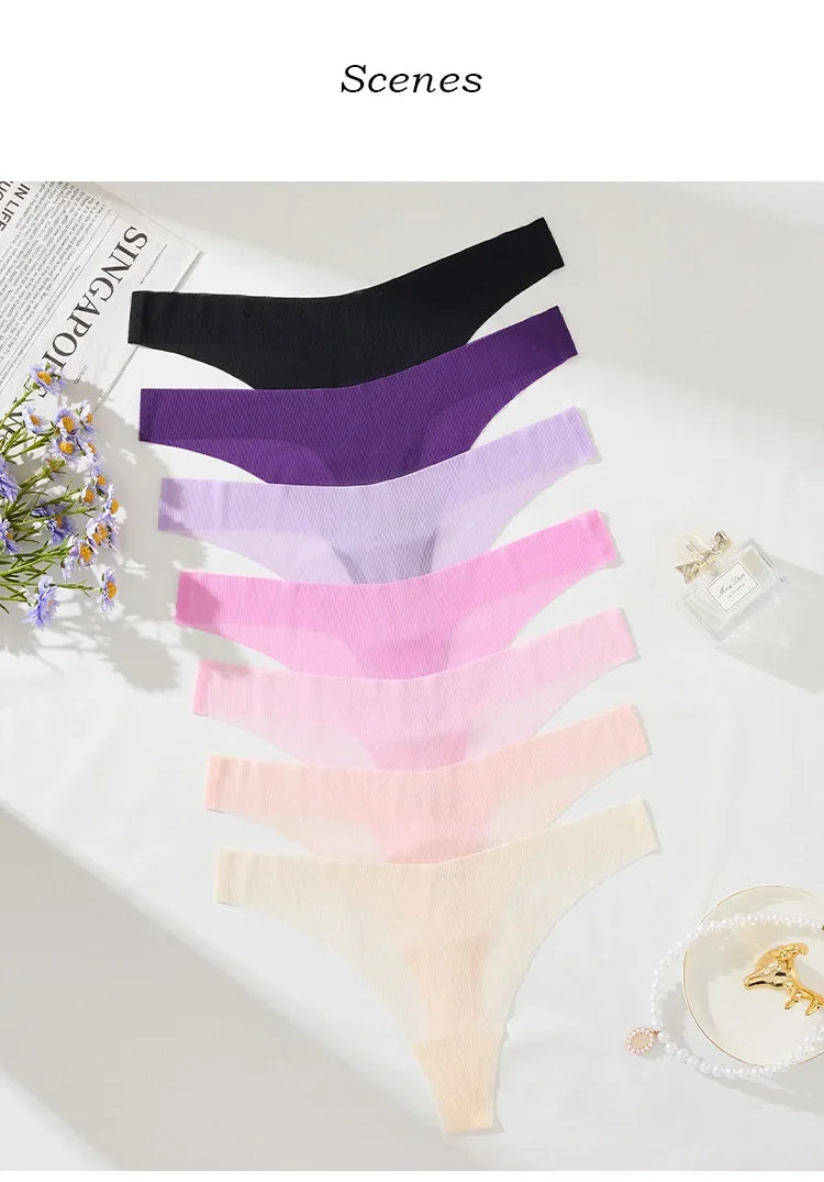 Girls Briefs Seamless Women Panties Sexy G String Ice Silk Underwear T Back Sports Yoga Thong Traceless Plus Size S-XL