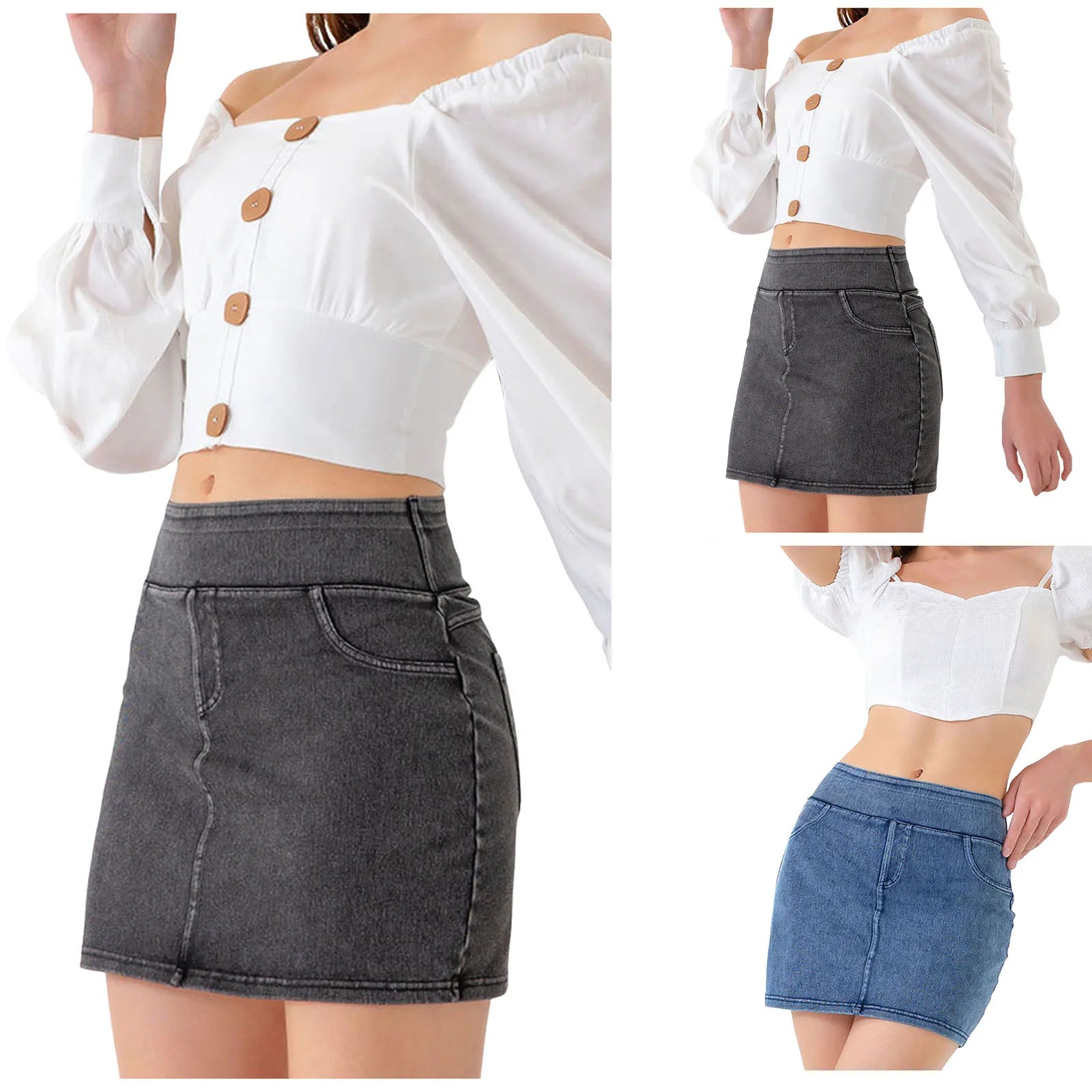 Sexy Hip Mini Denim Skirt High Elastic Slimming Jean Skirt Summer Jeans Harajuku Streetwear Sexy Hot Girl Casual A-Line Skirts