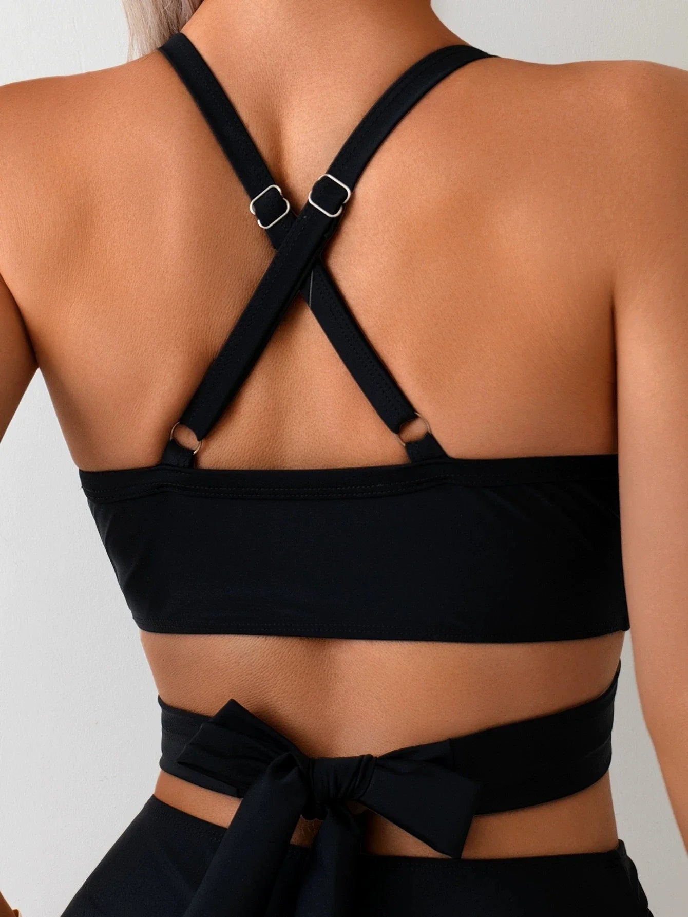 Sexy Black Mesh Patchwork Bikini Set 2026 Women Hanging Neck Bandage Cross High Waist Swimsuit Beach Bathing Suit Swimwear