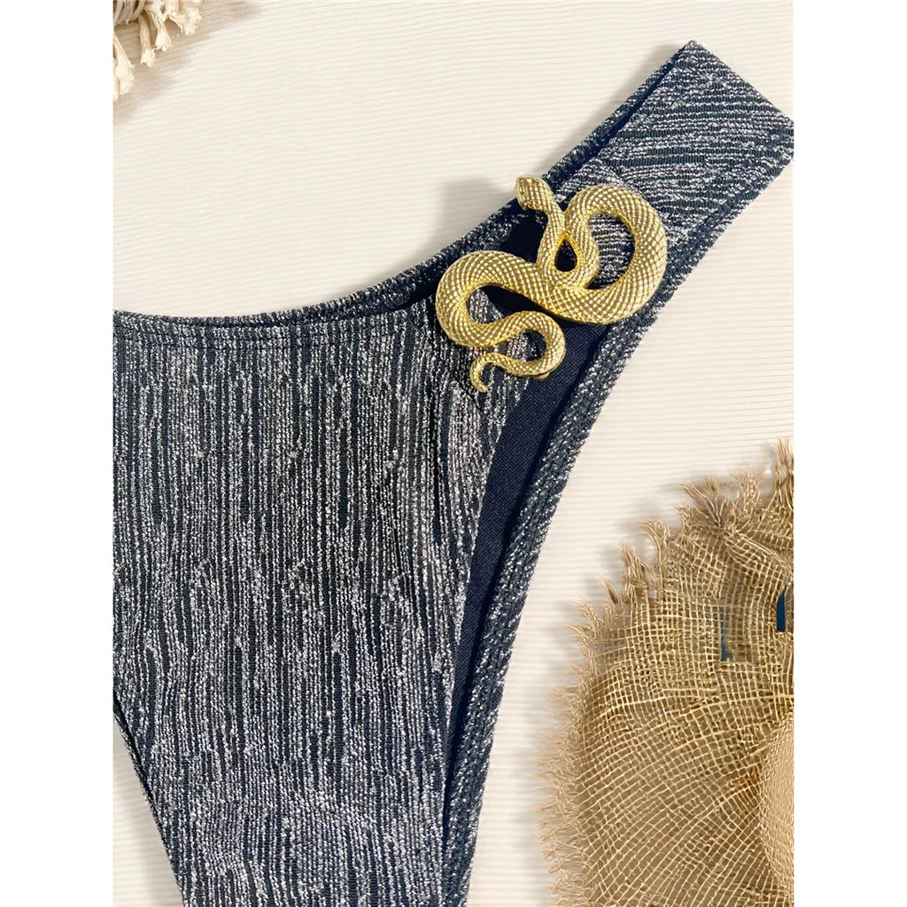 S - XL Glitter Sparkling One Shoulder Bikini Female Swimsuit Women Swimwear Two-pieces Bikini set Bather Bathing Suit Swim K7316