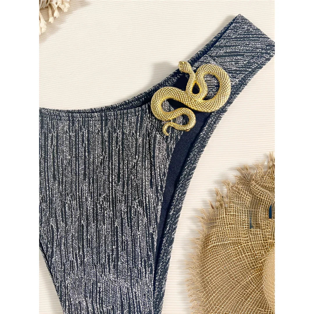 S - XL Glitter Sparkling One Shoulder Bikini Female Swimsuit Women Swimwear Two-pieces Bikini set Bather Bathing Suit Swim K7316